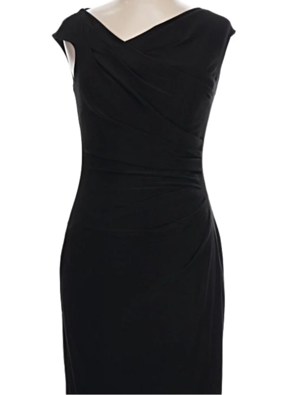 Ralph Lauren Black Midi Sheath Dress with Draped Bodice